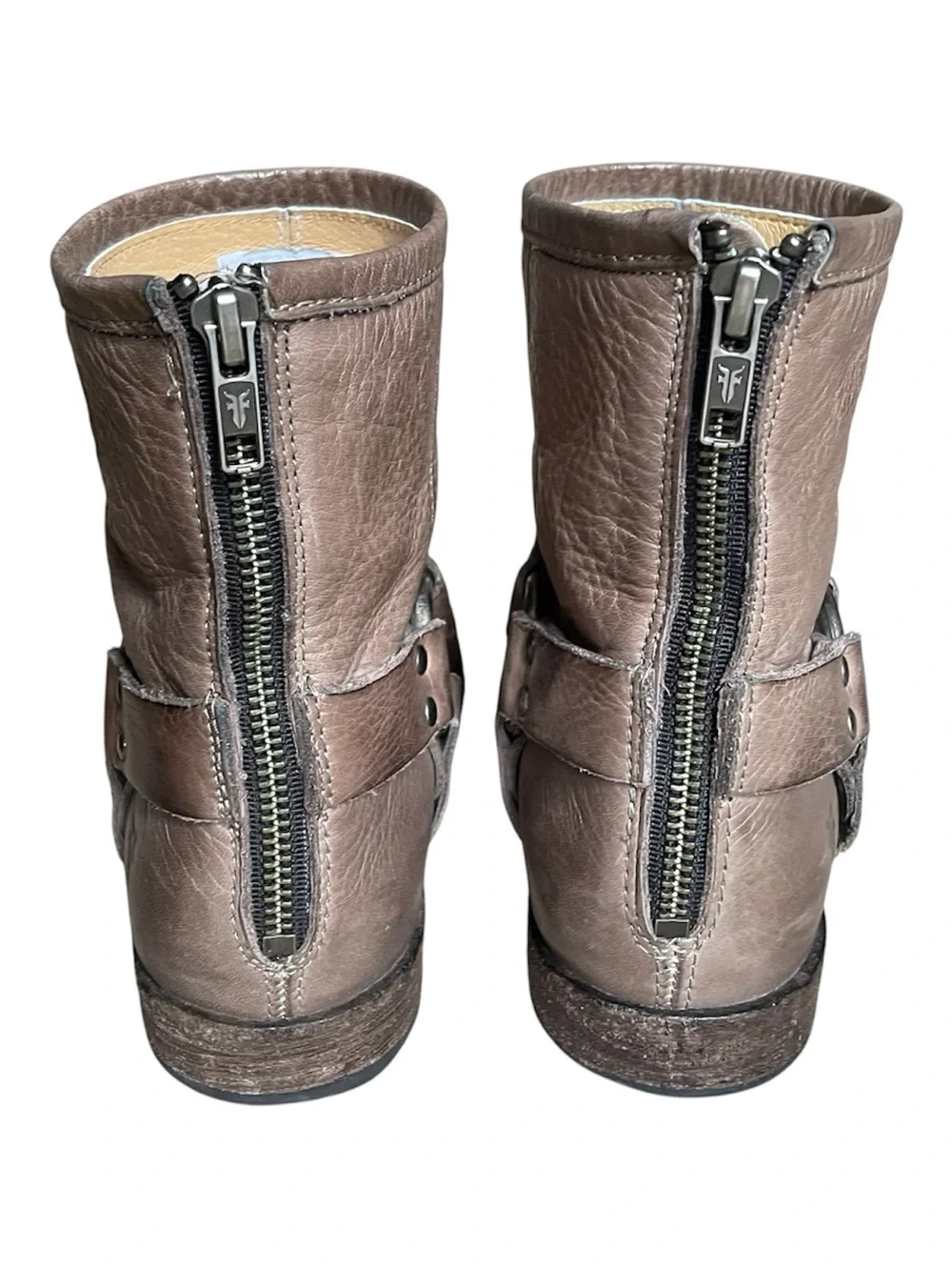 Frye Taupe Leather Harness Ankle Boots 9